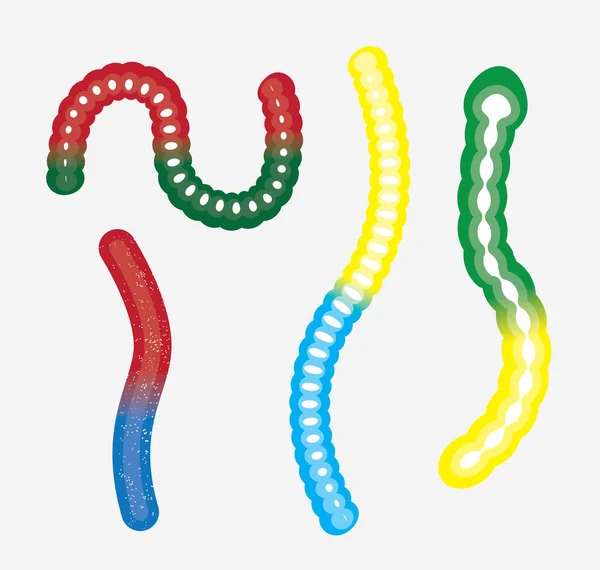 Diversos Tipos Gummy Worm Vector Illustration — Archivo Imágenes Vectoriales
