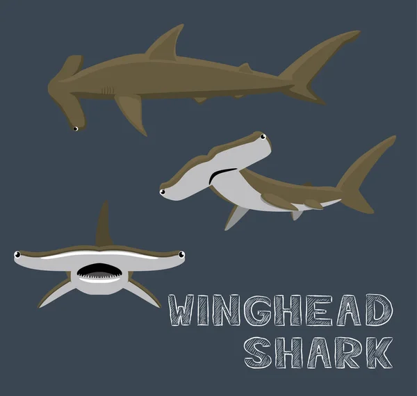 Tubarão Cabeça Asa Cartoon Vector Ilustração — Vetor de Stock