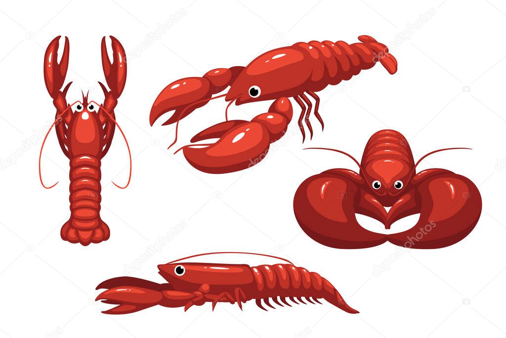 Cute Lobster Poses Cartoon Vector Illustration