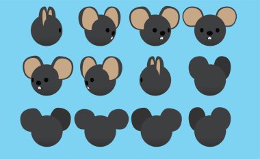 Hayvan Başı Fare Animasyonu Dönen Vektör İllüstrasyonu