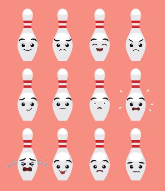 Şirin Bowling İğnesi Karikatür Duygusu Vektör İllüzyonuyla karşı karşıya