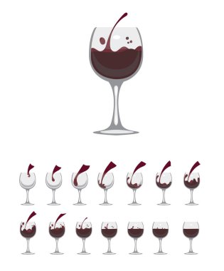 Cam Şarap Dökme Animasyon Dizisi Vektör İllüstrasyonu