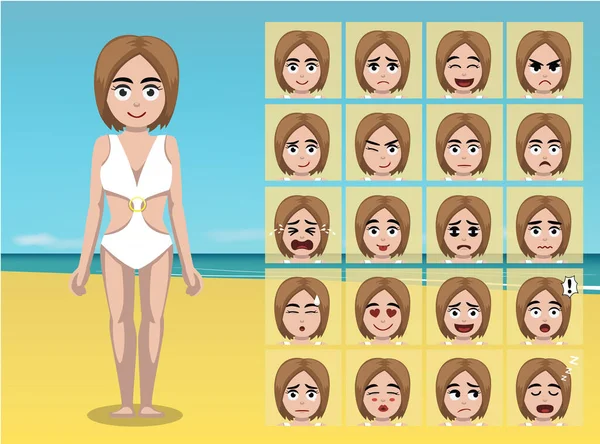 Swimsuit Monokini Cartoon Emotion Faces Vector Illustration — 스톡 벡터