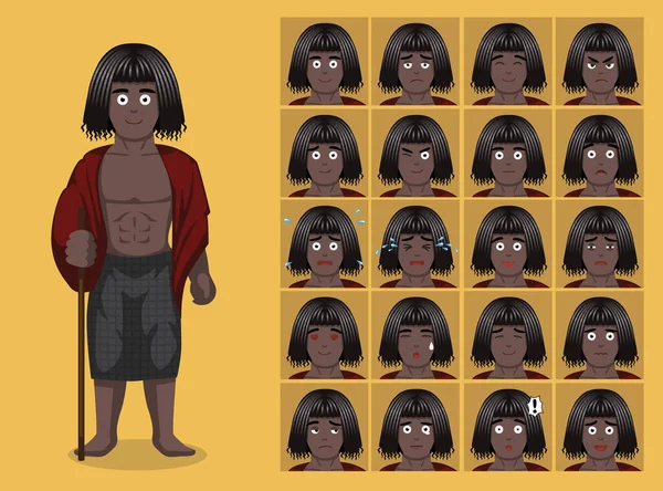 Африканское Племя Одежда Мужской Afar Мультфильм Эмоцион Лица Векторная Иллюстрация — стоковый вектор
