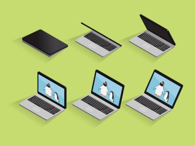 Isometric Laptop Bilgisayarı Sıralama Vektörünü Yavaşça Aç