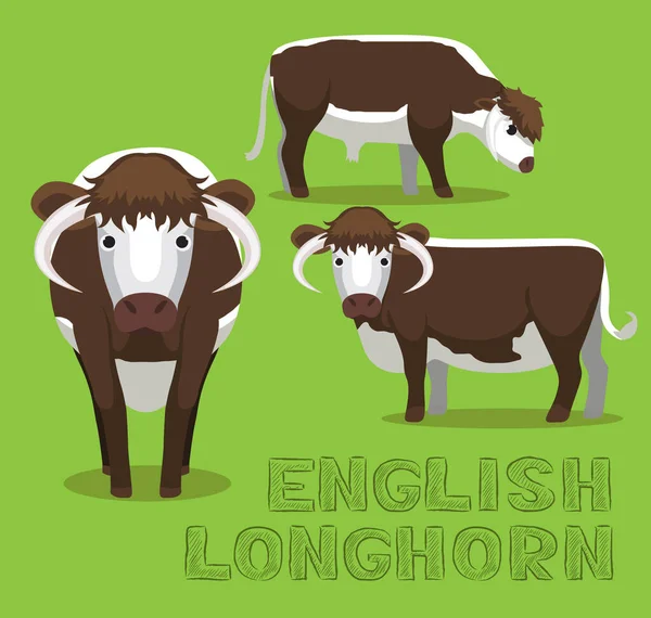 Αγελάδα Αγγλικά Longhorn Cartoon Vector Εικονογράφηση — Διανυσματικό Αρχείο