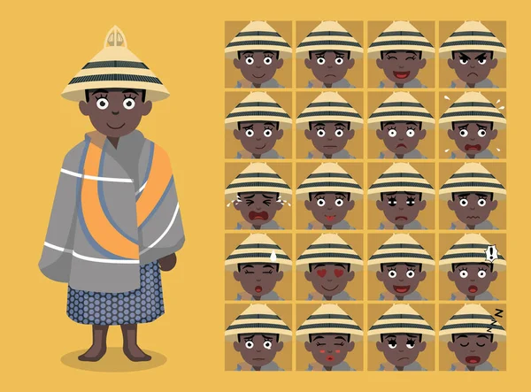 Africano Tribo Roupas Feminino Sotho Cartoon Emoticon Faces Vector Ilustração — Vetor de Stock