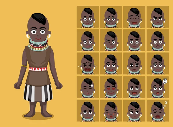非洲部落服装女性土库曼卡通画情感面病媒图解 — 图库矢量图片