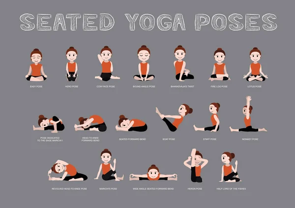 Yoga Oturmuş Pozisyonlar Vektör İllüstrasyonu