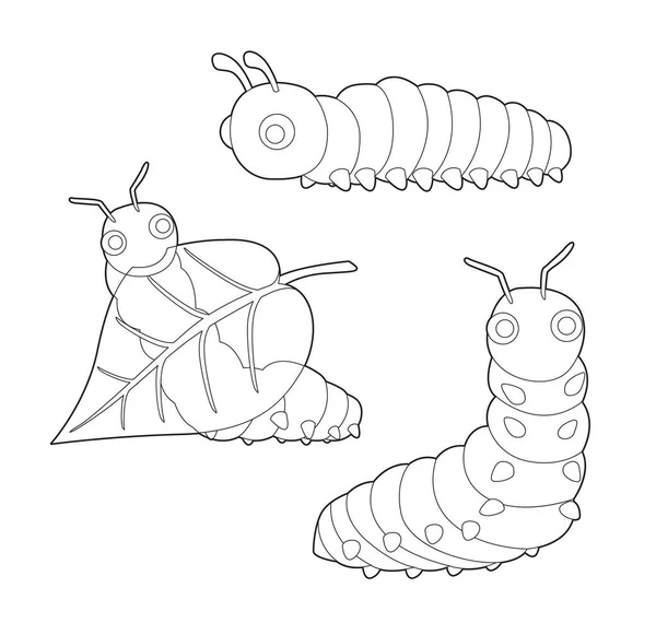 Σύνολο Εντόμων Χαριτωμένο Caterpillar Cartoon Vector Χρωματισμός Βιβλίο — Διανυσματικό Αρχείο