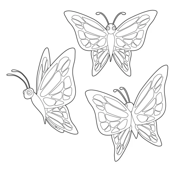 Insektenset Cute Butterfly Cartoon Vector Malbuch — Stockvektor