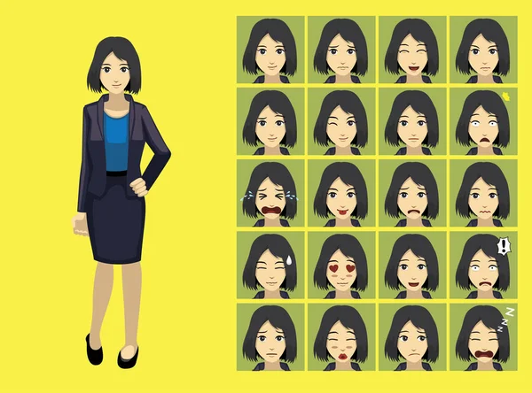 Manga Estilo Mujer Empresaria Bob Cabello Dibujos Animados Personaje Emociones — Vector de stock