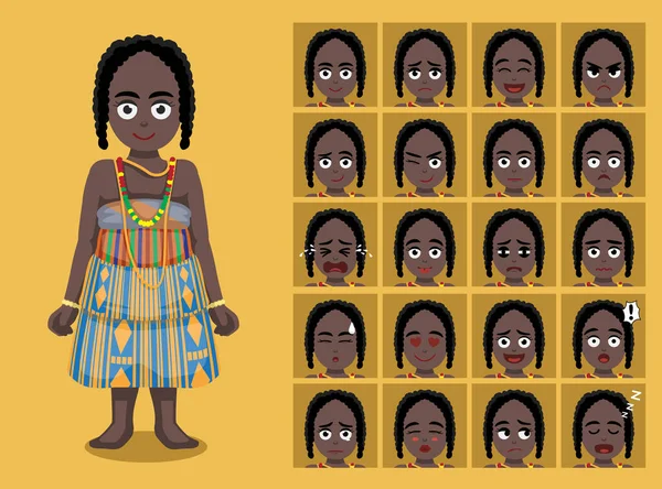 Afričtí Kmene Oblečení Ženské Nzema Karikatura Emotikonové Tváře Vektorové Ilustrace — Stockový vektor