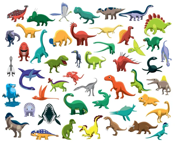 Varios Lindos Dinosaurios Coloridos Personajes Vector Dibujos Animados — Vector de stock
