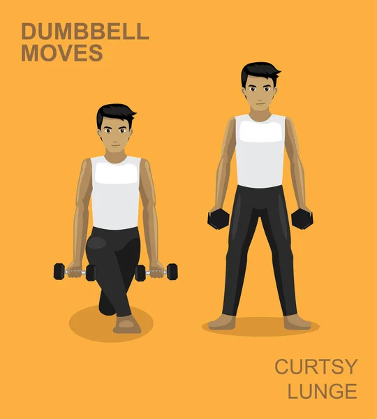 Curtsy Lunge Dumbbell Moves Manga Man Gym Set Illustration — 스톡 벡터