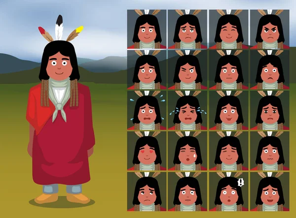 Native American Sioux Cartoon Emotion Ansikten Vektor Illustration — Stock vektor