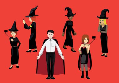 Manga Karakteri Vampir Drakula Cadı Modern Pozisyonlar Şirin Vektör