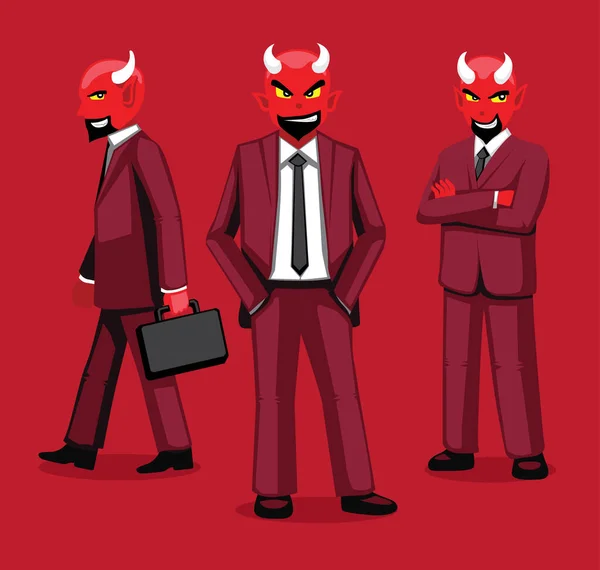 Manga Red Devil Business Uniform Cartoon Poses Cartoon Vector Illustration — Stock Vector
