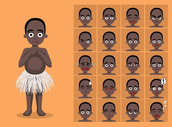 Africký Kmen Mbuti Dívka Kreslené Emoce Tváře Vektorové Ilustrace — Stockový vektor