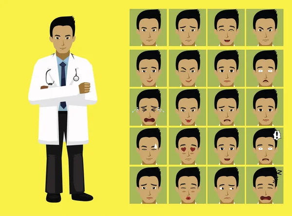 Manga Style Doctor Man Cartoon Character Emotions — Stockový vektor