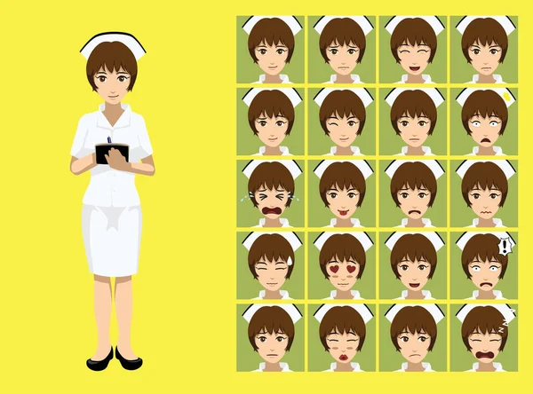 Estilo Manga Pelo Corto Enfermera Disfraz Dibujos Animados Personaje Emociones — Vector de stock