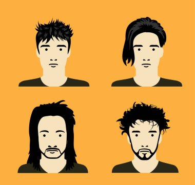 Minimal Man Çizgi Filmi Farklı Retro Saç Tarzları Vektör İllüstrasyon Kümesi 2