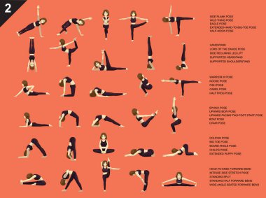 Manga Yoga Kadın Pozisyonları Çizgi film Vektör İllüstrasyonu 2