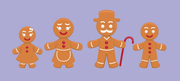 Cute Gingerbread Rodzina Cartoon Wektor Ilustracji — Wektor stockowy