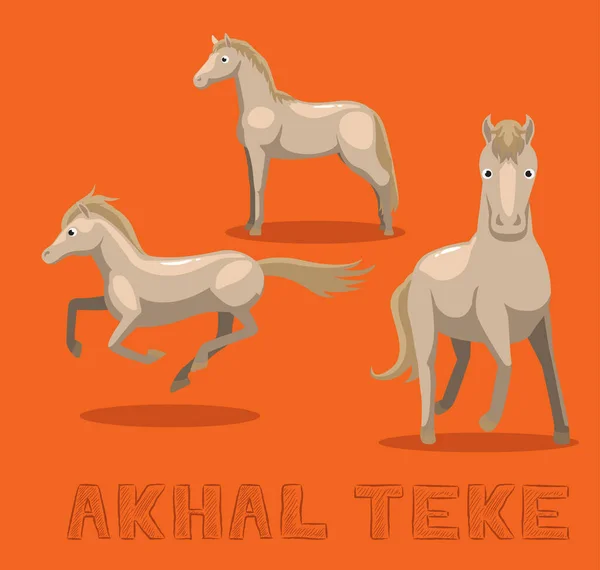 Kůň Akhal Teke Cartoon Vector Illustration — Stockový vektor