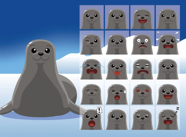 Seal Cartoon Emotion Twarze Ilustracja Wektora — Wektor stockowy