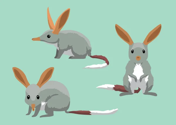 Bonito Bilbies Cartoon Vector Ilustração —  Vetores de Stock