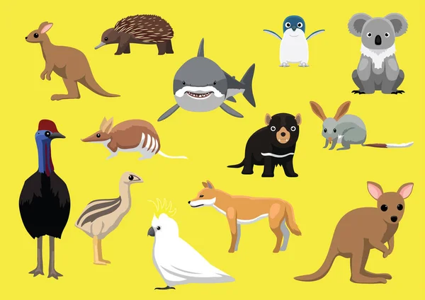 Aranyos Ausztrál Állatok Rajzfilm Vektor Illusztráció — Stock Vector