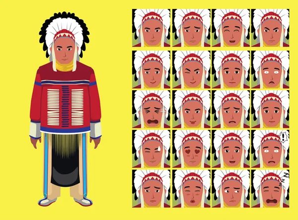 Manga Style Traditioneel Kostuum Native American Man Chief Costume Cartoon — Stockvector