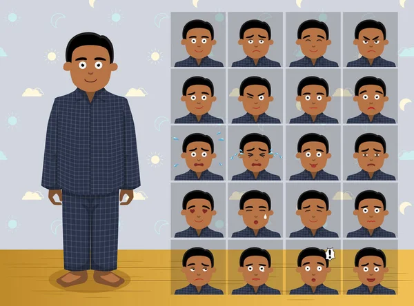 Piżama Sleepwear Man Cartoon Emotion Twarzy Wektor Ilustracja — Wektor stockowy