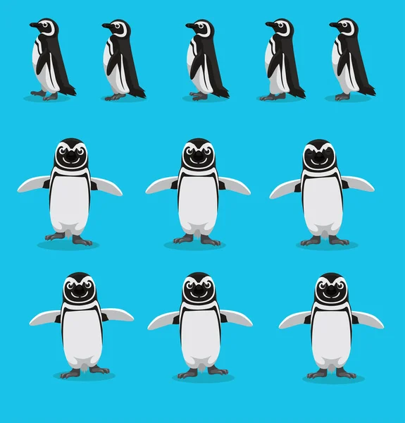 Afrikanska Penguin Walking Motion Sequence Tecknad Vektor Illustration — Stock vektor