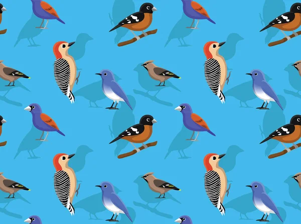 Losowe American Bird Dzięcioł Bunting Bluebird Grosbeak Woskowanie Ptaki Tapety — Wektor stockowy
