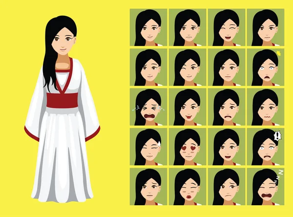 Gaya Manga Kostum Tradisional Gaun Kuno Kartun Cina Karakter Emosi - Stok Vektor