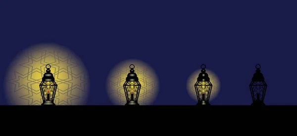 Ramadan Lantern Bersinar Terang Lilin Malam Tahap - Stok Vektor