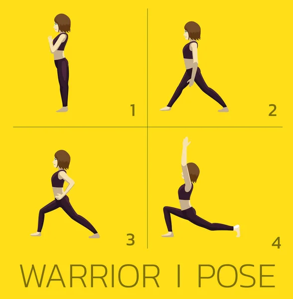 Warrior Pose Yoga Manga Tutorial How Cartoon Vector Illustration — 스톡 벡터