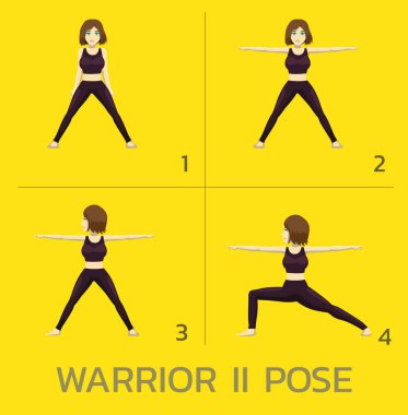 Savaşçı II Yoga Pozu Manga Özel Dersi Çizgi Film Vektör Çizimi