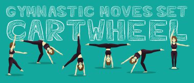 Gymnastic Moves Set Cartwheel Manga Cartoon Vector Illustration clipart