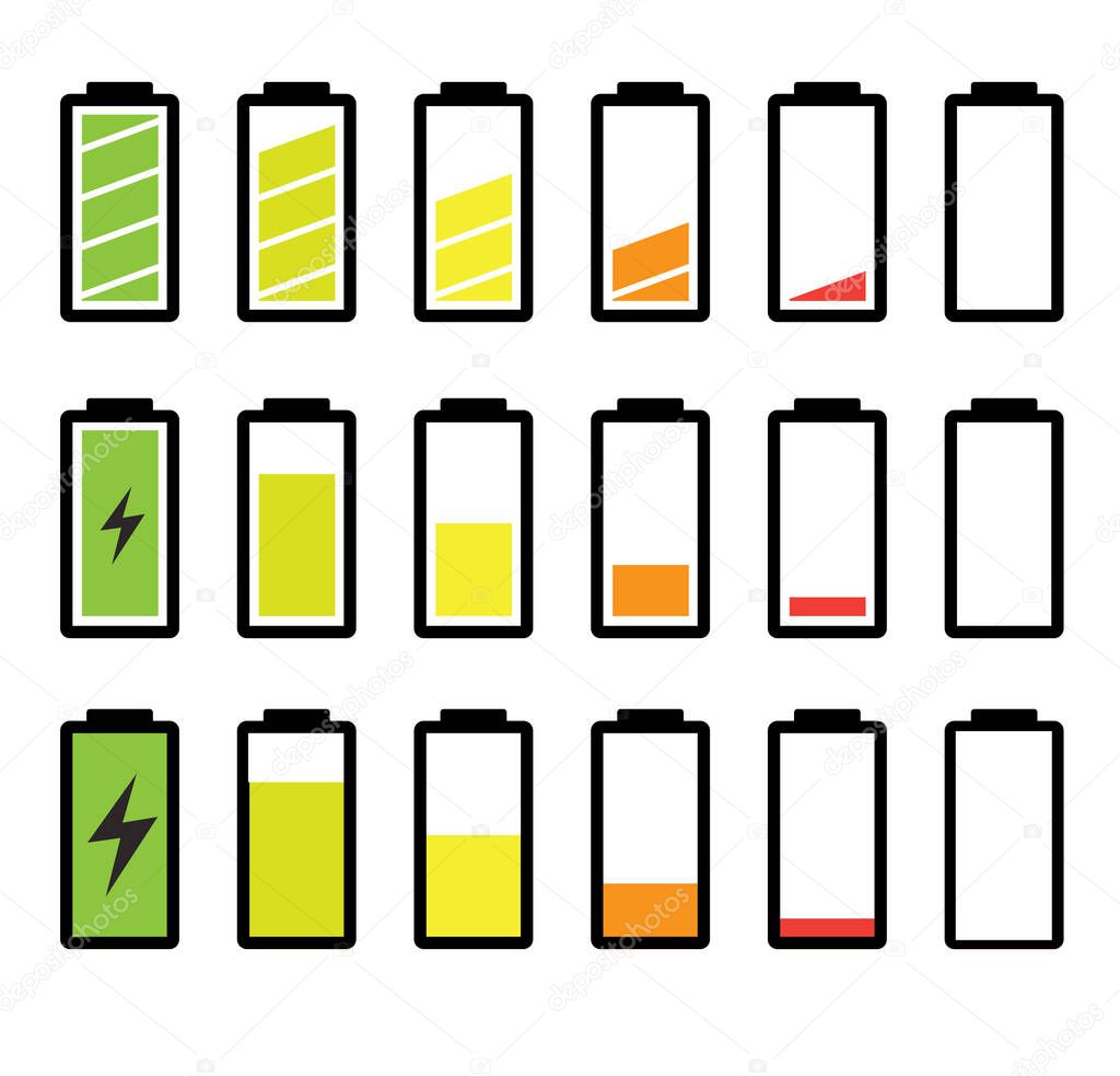 Battery Charging Color Various Design on White Logo Symbol Vector
