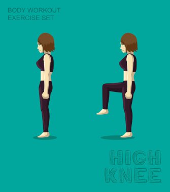 Yüksek Diz Vücut Egzersizi Manga Çizgi Film Vektörü
