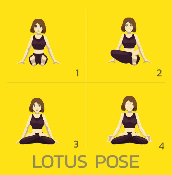 Lotus Pose Yoga Manga Tutorial How Cartoon Vector Illustration — 스톡 벡터