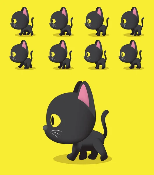 Big Head Black Cat Walk Cartoon Animation Vector — стоковый вектор