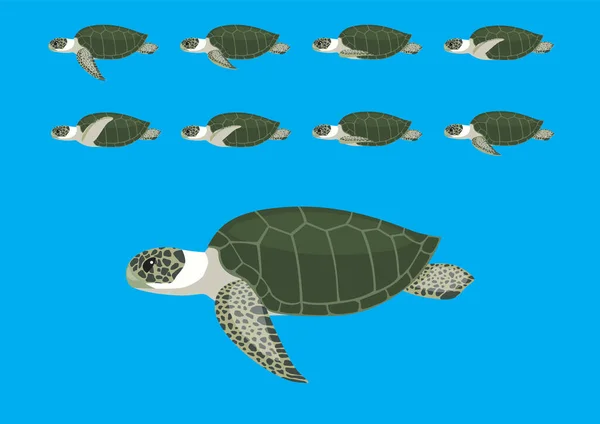 Deniz Kaplumbağası Canlandırması Yüzme Çizgi Filmi Vektör Llüstrasyonu — Stok Vektör