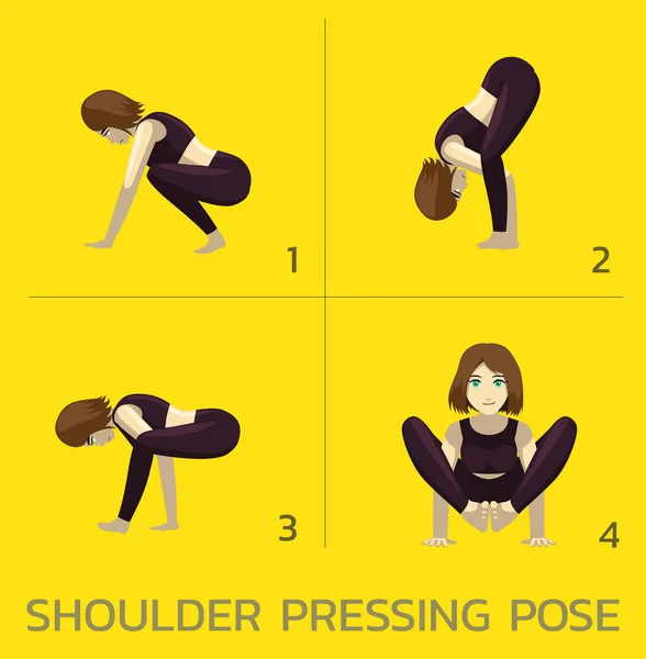 Shoulder Pressing Pose Yoga Manga Tutorial How Cartoon Vector Illustration — Stock Vector
