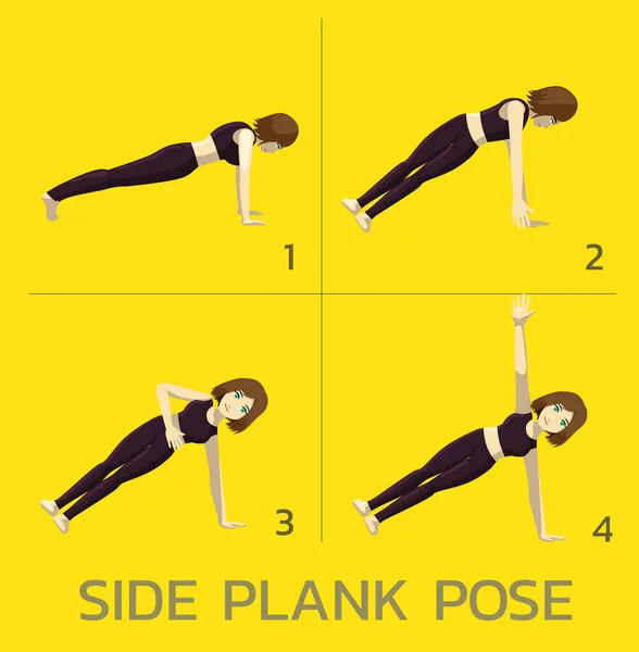 Side Plank Pose Yoga Manga Tutorial How Cartoon Vector Illustration — 스톡 벡터