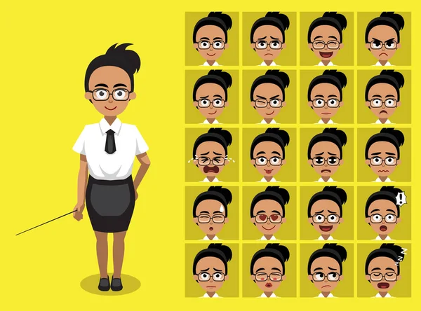 Teacher Woman Glasses Cartoon Emotions Vector Illustration — Stock Vector