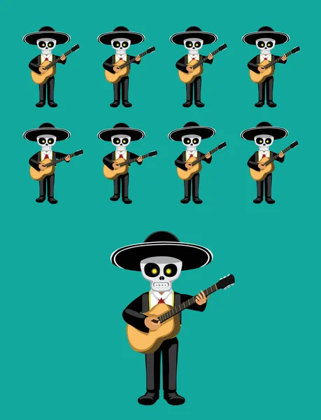 Dia Los Muertos Guitar Playaying Animation Cute Cartoon Vector Illustration — стоковий вектор